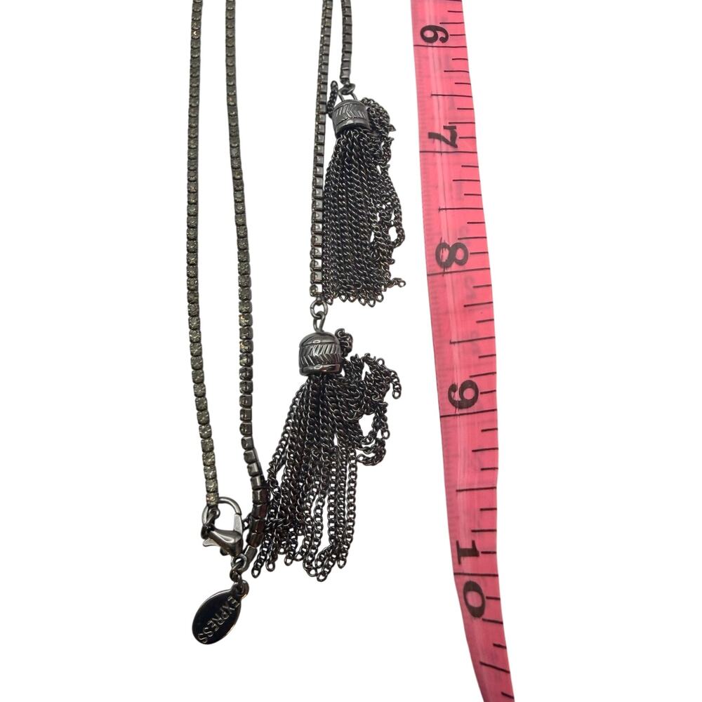 3/$25 - Express Gunmetal Tassel Necklace Double Chain Statement - Picture 3 of 5